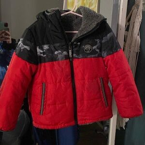 Gerry Reversible Red Black Gray Toddler Hooded Winter Coat 5T